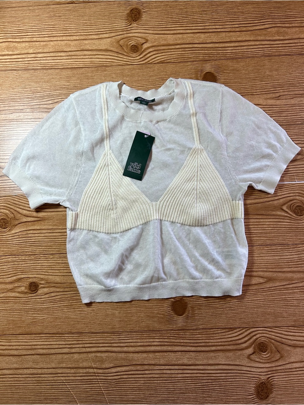 NWT Wild Fable Cute Cream Bikini Cover Up Cream Knit Top Shirt Size XS XSmall
